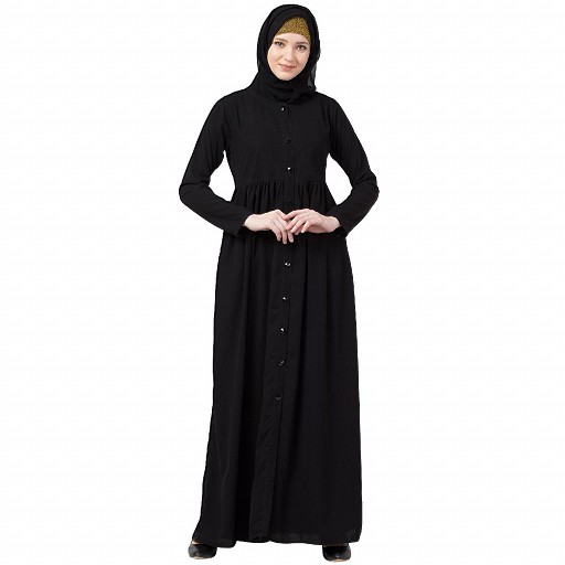 Front open abaya with pintucks- Black